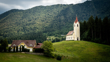 A beautiful Church in a Mountain Village in the Slovenian Alps