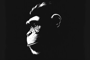 Monkey head logo 2d white and black. Generative AI content