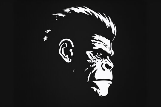 Monkey head logo 2d white and black. Generative AI content