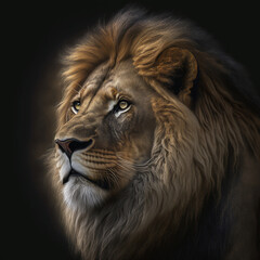 rough image of a male lion, lion head close up. Generative AI