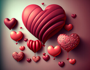 Pink Heart Shape Valentine Background. Illustration graphic design with generative AI.