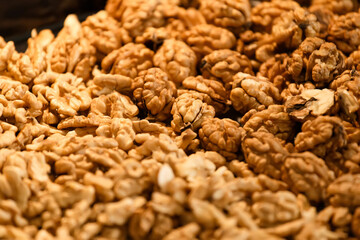 Peeled walnuts close up