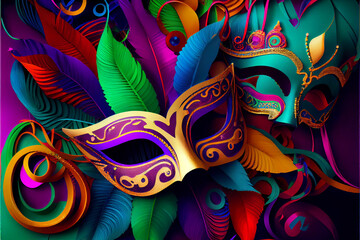 Carnival mask with festive ornaments. Colorful. Generative Ai