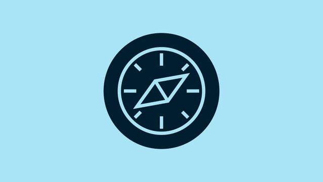 Blue Compass icon isolated on blue background. Windrose navigation symbol. Wind rose sign. 4K Video motion graphic animation