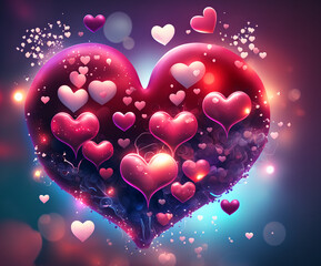 Valentine Love hearts background, Illustration graphic design with generative AI.