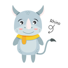 Rhinoceros cartoon characters with clothes . Vector .