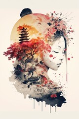 Double exposure of kintsugi geisha (190.1)