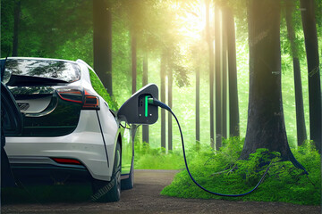 Electric car, green energy concept - obrazy, fototapety, plakaty
