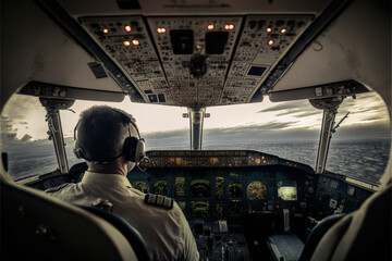 Professional pilot sitting in boeing, Generative ai