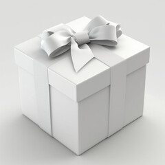Gift box with bow in white color for gifts on Christmas, birthday or valentine's day, gift box in white color and white background