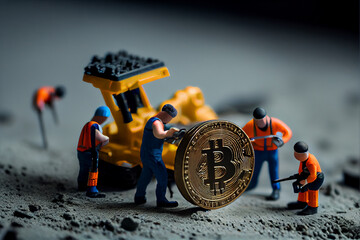 Tiny workers building a Bitcoin sign, Generative ai