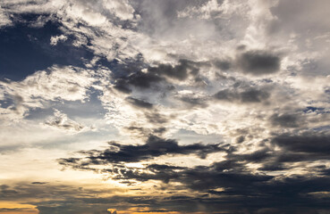 Dramatic sunset in the Sky through cumulus storm clouds, Timelapse. Awesome epic landscape. Amazing vibrant colors, in Brazil