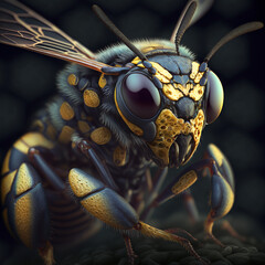 Portrait close up of a bee, Generative ai