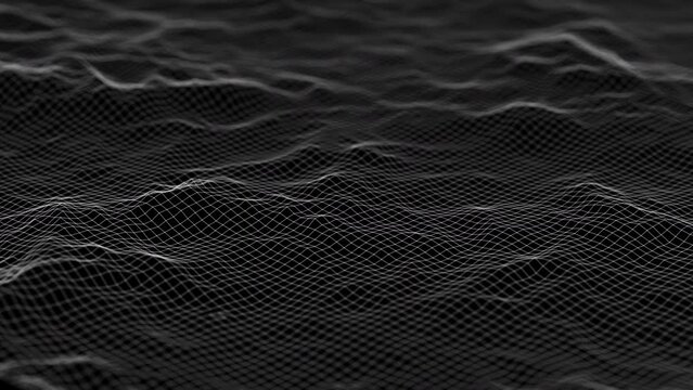White lines with wave motion on a black background. Abstract plexus loop animation. 4k