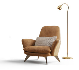 Fototapeta Leather armchair with pillow and floor lamp obraz