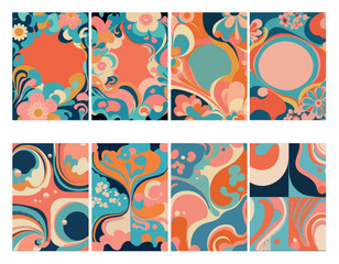 Obraz premium Set of backgrounds psychedelic style, stains, flowers, waves