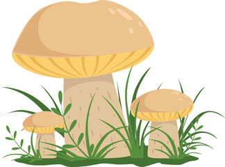 Forest nature element. Growing boletus cartoon mushroom