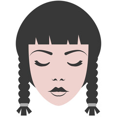 Girl faces flat illustrations. PNG with transparent background.