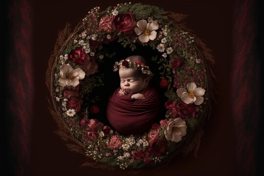 infant digital background with flowers. Generative Ai