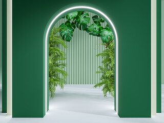 naturel and green wall background for product display.3d rendering