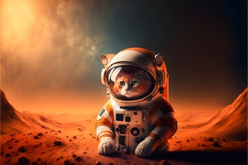 Astronaut cat on the mars - obrazy, fototapety, plakaty