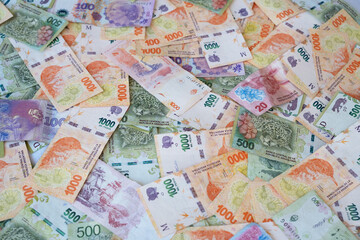 Currency notes of Argentine peso cash.Economic,financial crisis in Argentina, economy, money, bank concept, background.