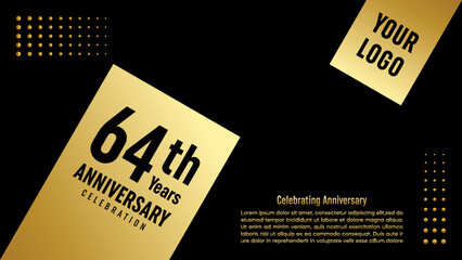 64th Anniversary. Golden anniversary template design. Logo Vector Template