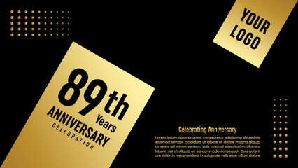 89th Anniversary. Golden anniversary template design. Logo Vector Template