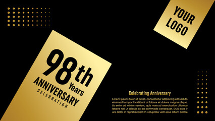 98th Anniversary. Golden anniversary template design. Logo Vector Template