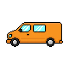 Pixel cargo-passenger minibus icon. Color silhouette. Side view. Editable strokes. Vector simple flat graphic illustration. Isolated object on a white background. Isolate.