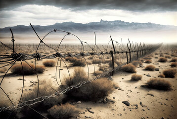 Barbed wire guarding a mysterious landscape. 