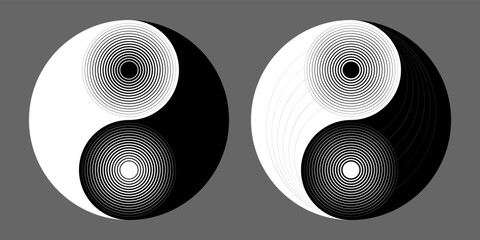 Yin Yang vector symbol with patterns without border. - obrazy, fototapety, plakaty