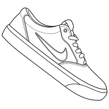 recommend clip art: Ivano-Frankivsk, Ukraine - 25 January: Hand drawn Nike detailed sneakers, gym shoes. Classic vintage style. Outline doodle vector illustration. Side view