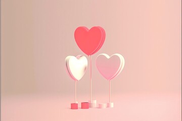 Fototapeta na wymiar valentine's day heart display ad, mini-billboard, lollipops decoration, heart sculpture, podium, sweet candy, sales presentation 3d