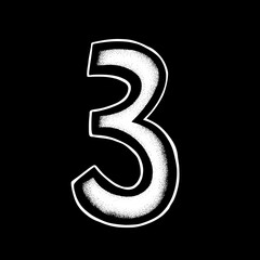 Naklejka premium Number three art Illustration hand drawn black and white vector for icon, sticker, logo etc