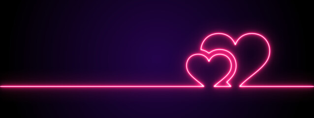 Glowing pink neon heart valentine day background
