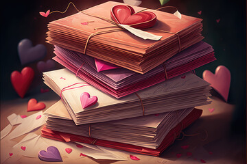 Pile of Valentine Cards, AI Generated Illustration