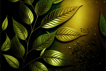 texture Metallic gold and green leaves textured background  texture hd ultra definition