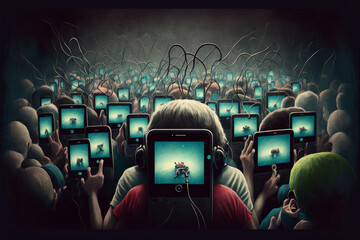 Smartphone addiction concept, generative ai