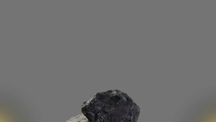 Stone base podium, gray background, with dim lights below, studio interior, photography, illustration