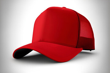 Blank Red Trucker Style Baseball Cap, republican, generative ai