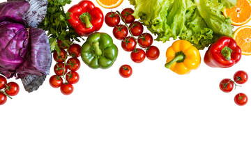 Fresh colorful organic vegetables on a isolated png background farming and healthy food concept copy space top view - obrazy, fototapety, plakaty