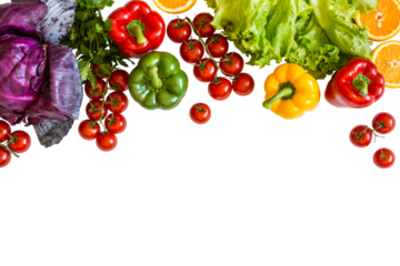 Fresh colorful organic vegetables on a isolated png background farming and healthy food concept copy space top view