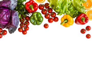 Fotobehang Fresh colorful organic vegetables on a isolated png background farming and healthy food concept copy space top view © ronedya