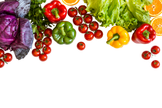Fresh colorful organic vegetables on a isolated png background farming and healthy food concept copy space top view