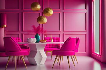 Dining room interior. Created with Generative AI technology.