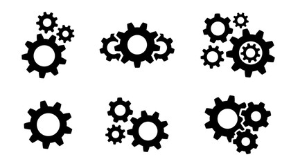 Operation or process icon set in flat style. Gears sign. Cog wheel symbol isolated on white background. Simple mechanism icon in black Vector illustration for graphic design, Web, UI, mobile app.