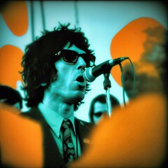 Indie rock singer, 70s retro style - generative ai