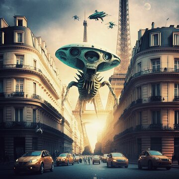 Alien attack on paris - generative ai