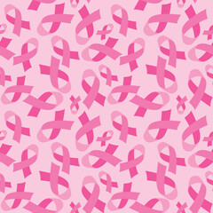 Breast cancer awareness. Pink ribbon. Seamless pattern